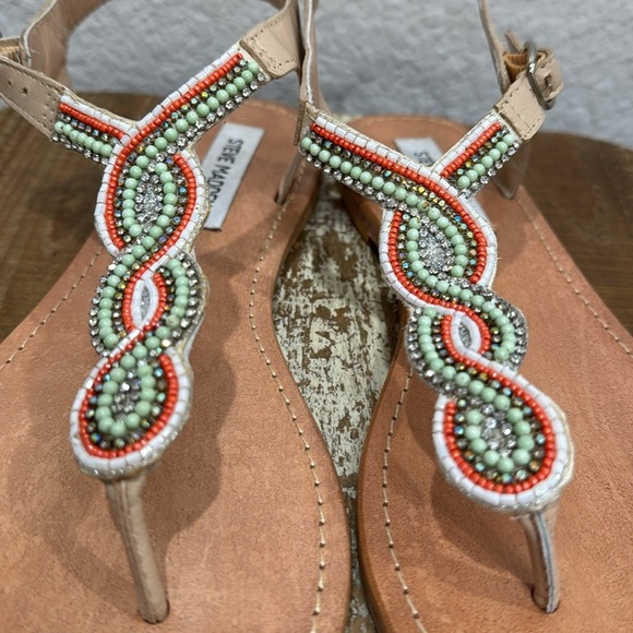 Steve Madden Apache Leather Beaded Sandals Size 10 - Picture 3 of 7